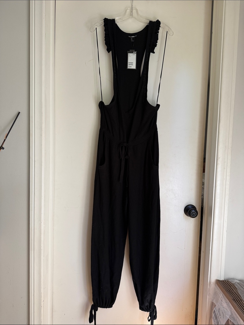 Sonia Rykiel Black Ruffled-Strap Drawstring Jumpsuit